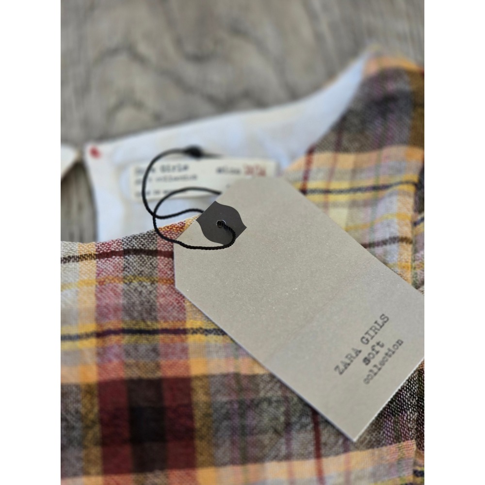 Zara Girls Plaid‎ Ruffle Dress Burgundy Mustard Size 13-14  NEW - Picture 3 of 9